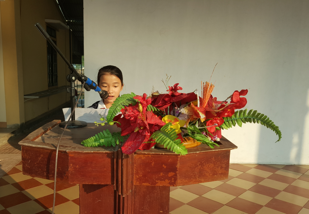 Nguyễn Ngọc Diệp, học sinh lớp 6E trong Lễ phát động "Tuần lễ hưởng ứng học tập suốt đời năm 2018"