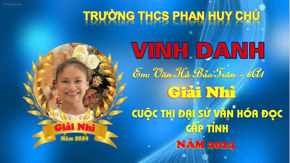 Em Văn Hà Bảo Trân học sinh lớp 6A1 (2023 – 2024) đạt giải Nhì đại sứ văn hóa đọc cấp Tỉnh